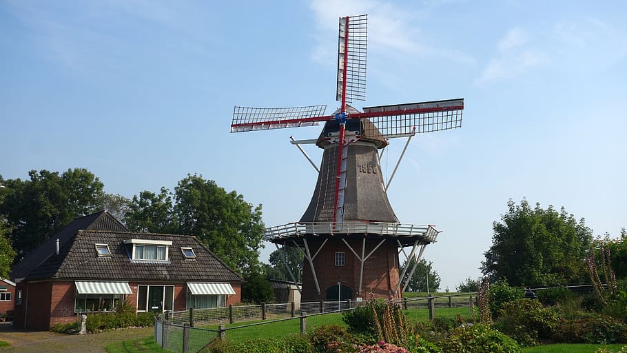 mill, wind mill, mill blades, historic mill, historic building, wicks, netherlands, holland, munnekezijl, architecture