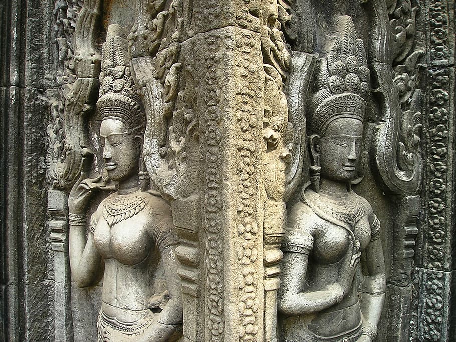 hindu god emboss, concrete, wall, angkor, wat, cambodia, temple, figures, statues, southeast