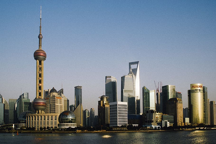 pusat kota shanghai, Shanghai, pusat kota, Cina, arsitektur dan Cityscape, lansekap, Lokasi perjalanan, pencakar langit, Skyline perkotaan, lanskap kota