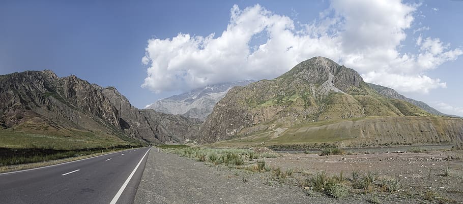 tajikistan, pandsch river, river, water, province of mountain-badakhshan, the pamir highway, border area, afghanistan, panorama, mountain