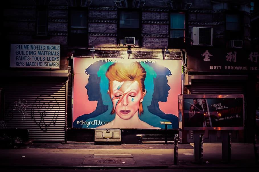mural de arte callejero, nuevo, ciudad de york, arte callejero, mural, ciudad de Nueva York, urbano, ciudad, graffiti, noche