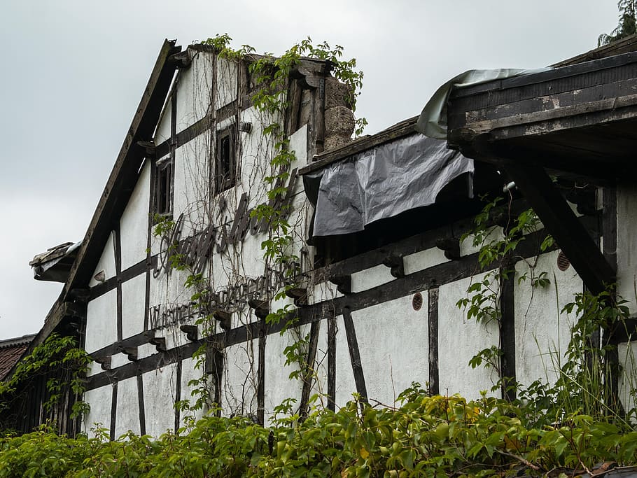 truss, ruin, fachwerkhaus, broken, abandoned, leave, old building, rots, old house, germany