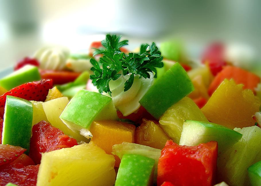 closeup, foto, salad buah, salad, makanan sehat, hijau, makan sehat, makanan, makanan dan minuman, kesejahteraan