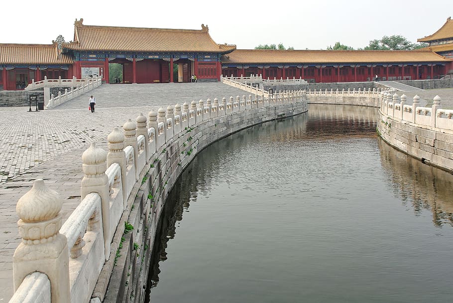 China, Pequim, Cidade Proibida, tribunal, canal, guardrail, pilastras, pavilhão, mármore, imperial