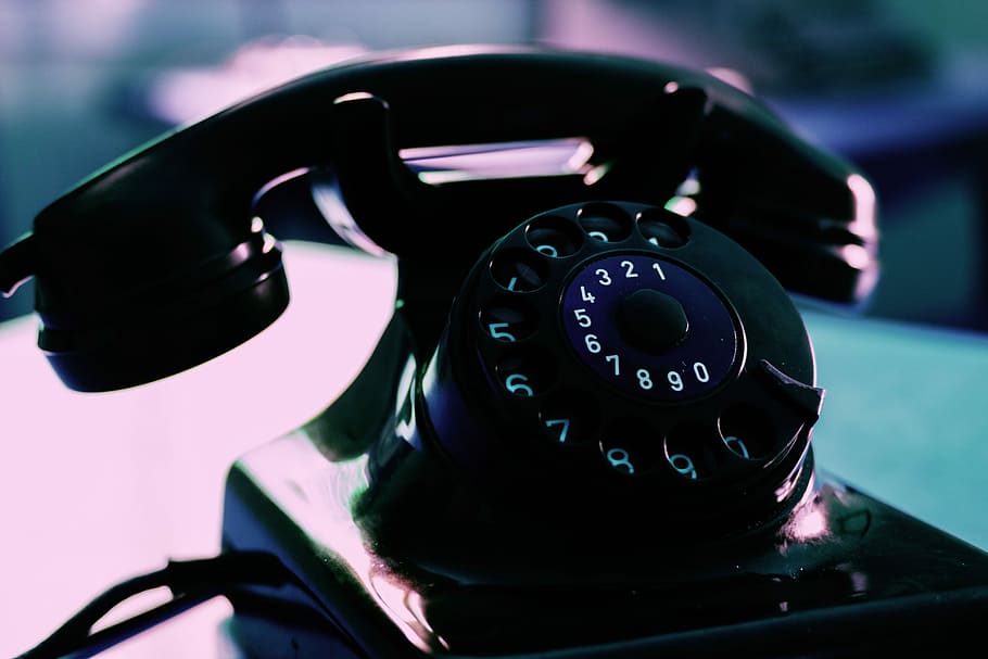 shallow, focus photography, black, rotary, dial phone, phone, telephone, dial, telephone handset, communication