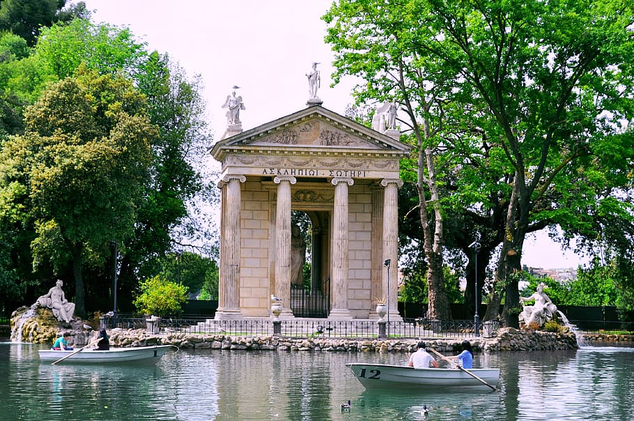 villa borghese, roma, rome, italy, tree, plant, built structure, architecture, water, nature