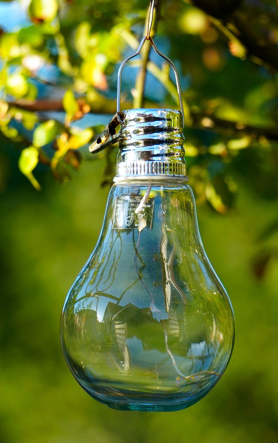 light bulb, garden light, solar, gartendeko, focus on foreground, transparent, glass - material, container, day, bottle