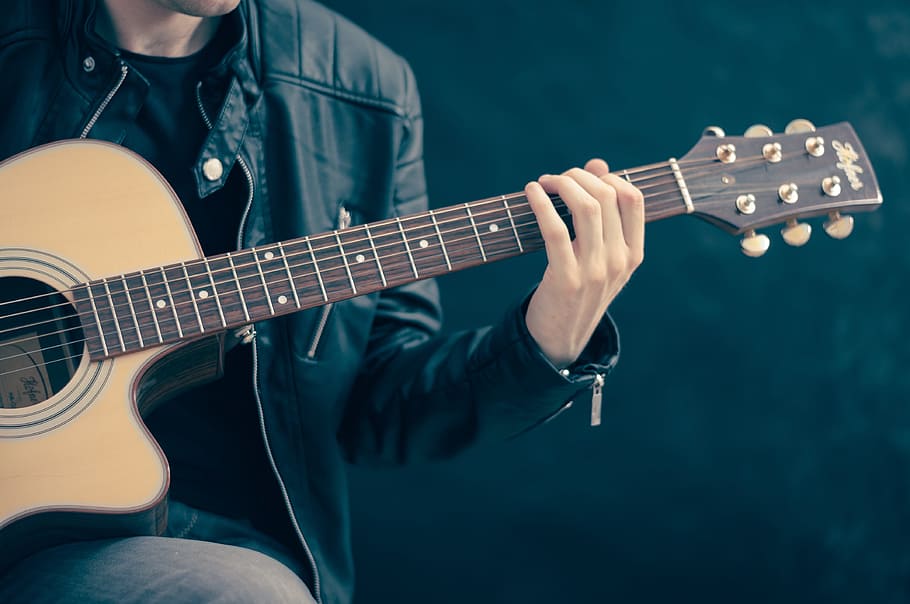 person holding guitar, guitar, classical guitar, acoustic guitar, electric guitar, musician, band, recording studio, sound, recording