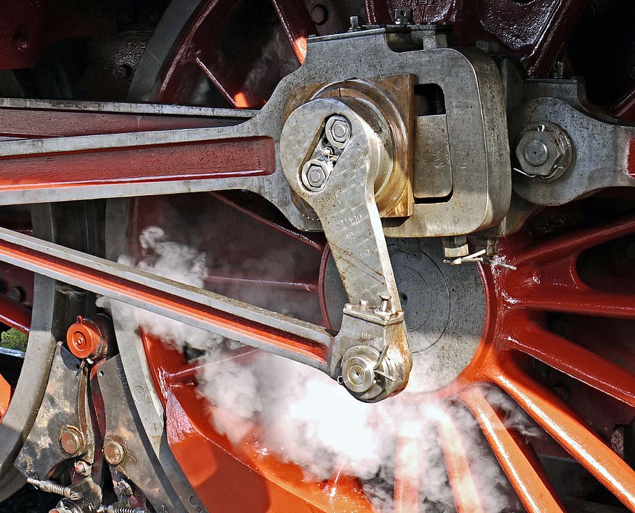 close-up photography, gray, train part, Steam Locomotive, Blowing, Axis, Pivot, blowing axis, personenzuglok, wheel