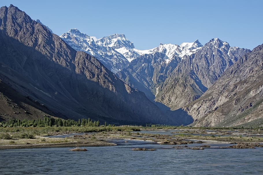Tayikistán, provincia de montaña-badakhshan, pamir, altas montañas, río pandsch, valle pandsch, paisaje, montañas, río, agua