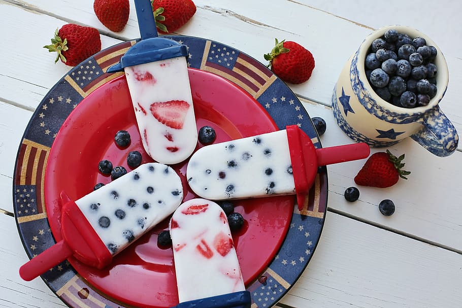 four, assorted-color, popsicle sticks, fourth of july, picnic, 4th of july, american, patriotic, popsicles, july