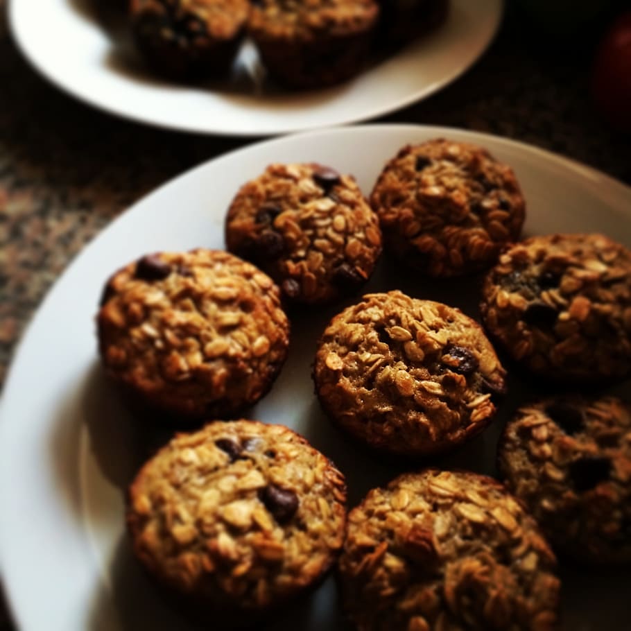 baked, cookies, white, plate, oatmeal, muffins, cakes, healthy, breakfast, tasty
