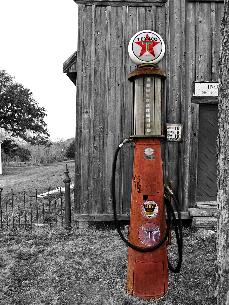 selective, colored, photography, red, patio heater, house, texaxo, pump, vintage, classic