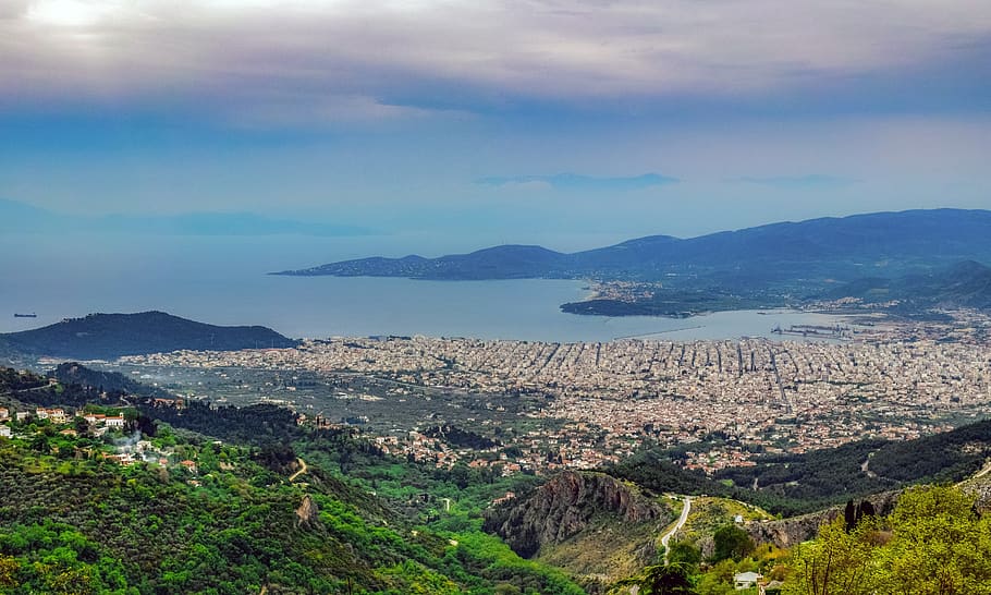 greece, volos, town, view, landscape, panorama, scenery, pagasitikos gulf, thessaly, sky