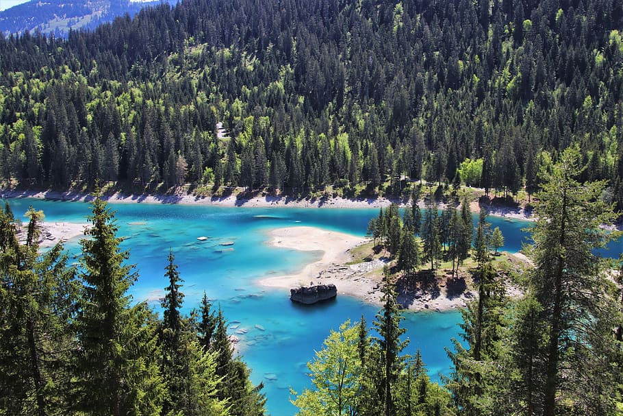 lago alpino, azul, agua, panorama, montaña, suiza, lago, increíble, soleado, paisaje