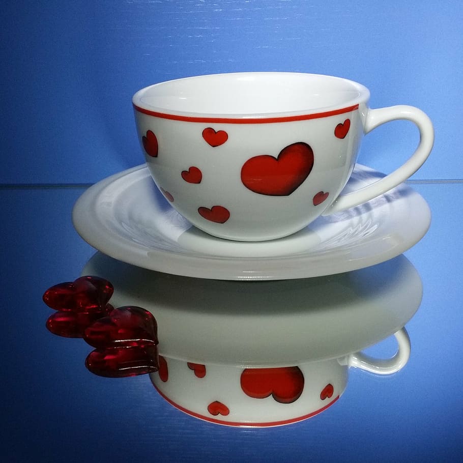 valentine's day, cup, heart, coffee cup, love, crockery, mug, still life, red, indoors