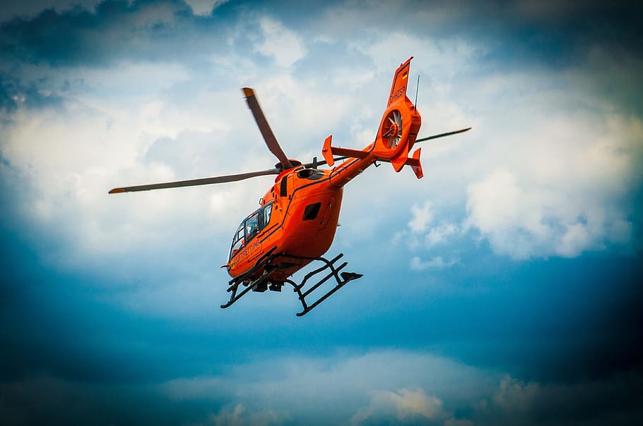 orange, helicopter, air, red, rotor, ambulance service, rescue helicopter, accident rescue, rotor blades, emergency