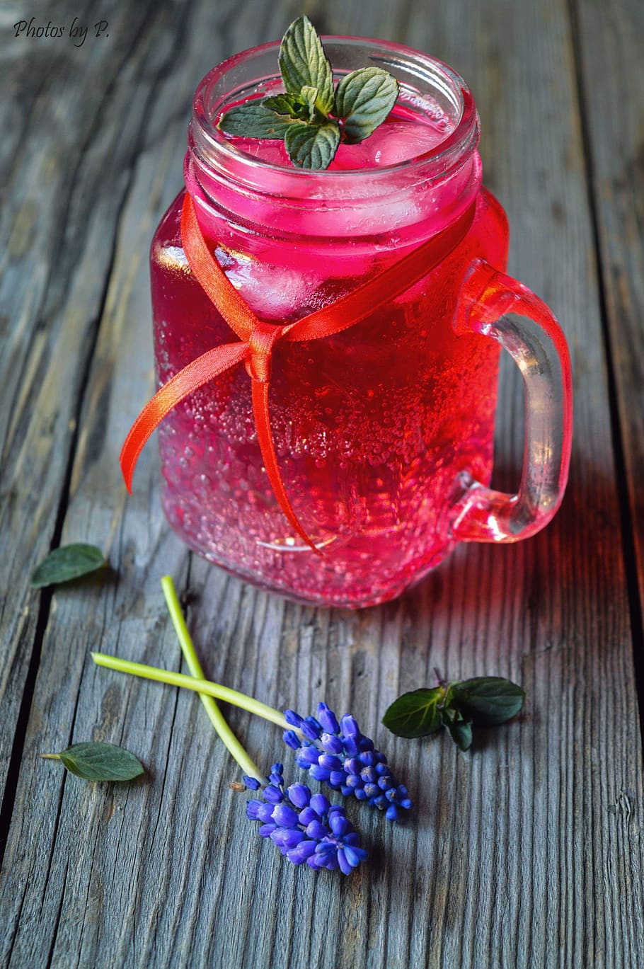 freshdrink, fresh, sweet, carbonated, tonic, red, mintleaf, flowers, yummy, delicious