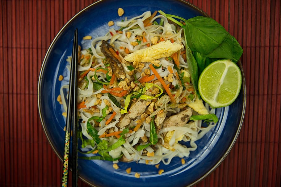 tiro, almofada macarrão tailandês, pauzinhos, sobrecarga, almofada tailandesa, macarrão, comida / bebida, comida, frutos do mar, gourmet