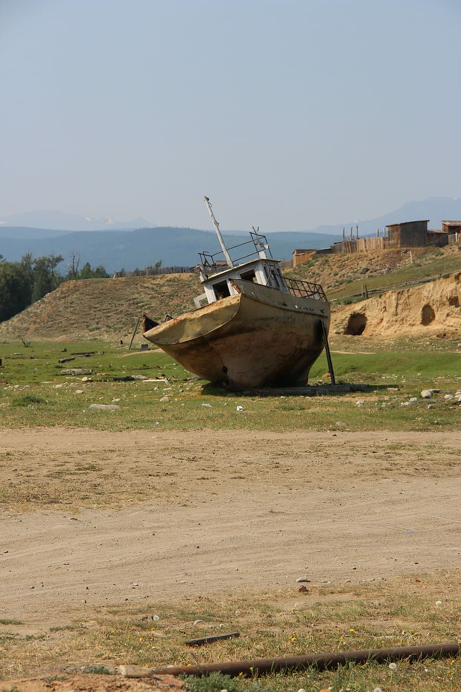 Barge, Baikal, Summer, Sun, Boat, Sand, summer, sun, decrepitude, abandoned boat, wasteland