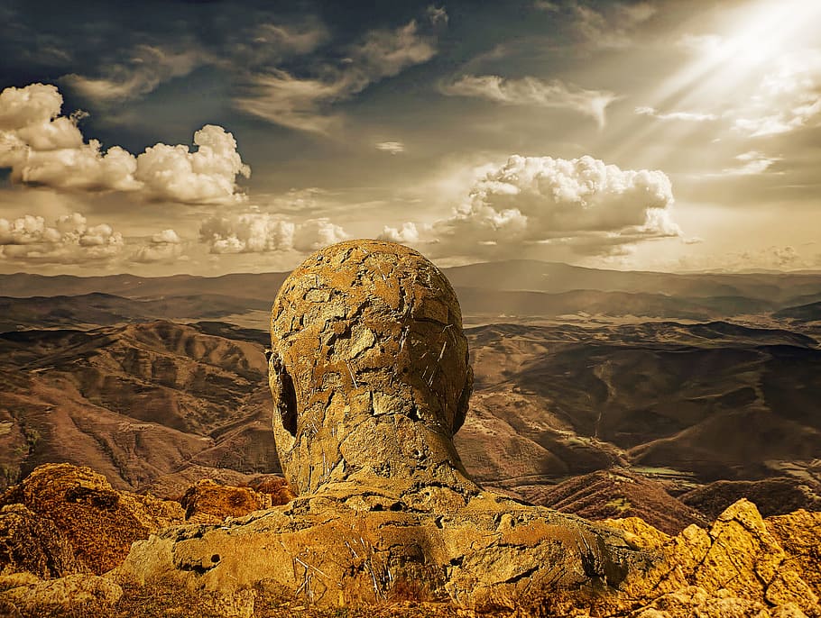 close, human, head rock formation wallpaper, stone man, stone, stone head, fantasy, fantasy design, man, mountain