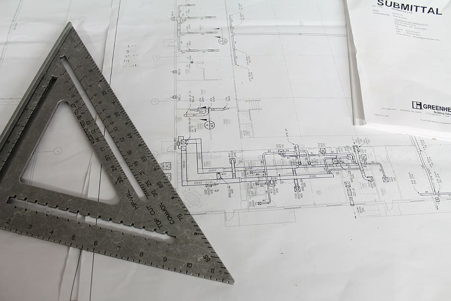 gray, ruler, white, paper, construction, plans, square, plan, building, architect