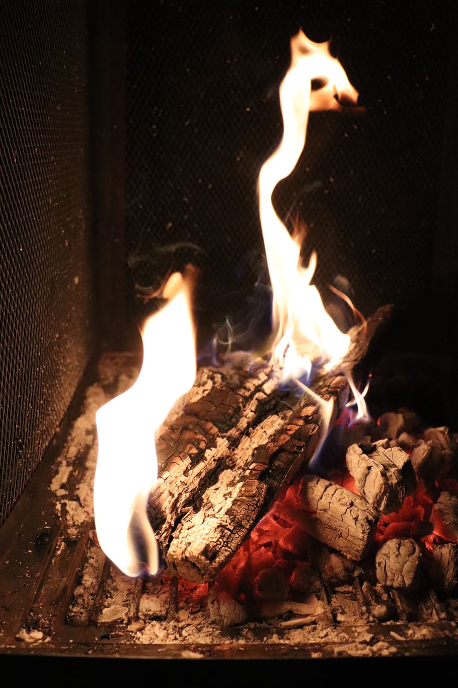 fire, chocolate yule log, hot, dark, ember, night, fireplace, heat, burn, yellow