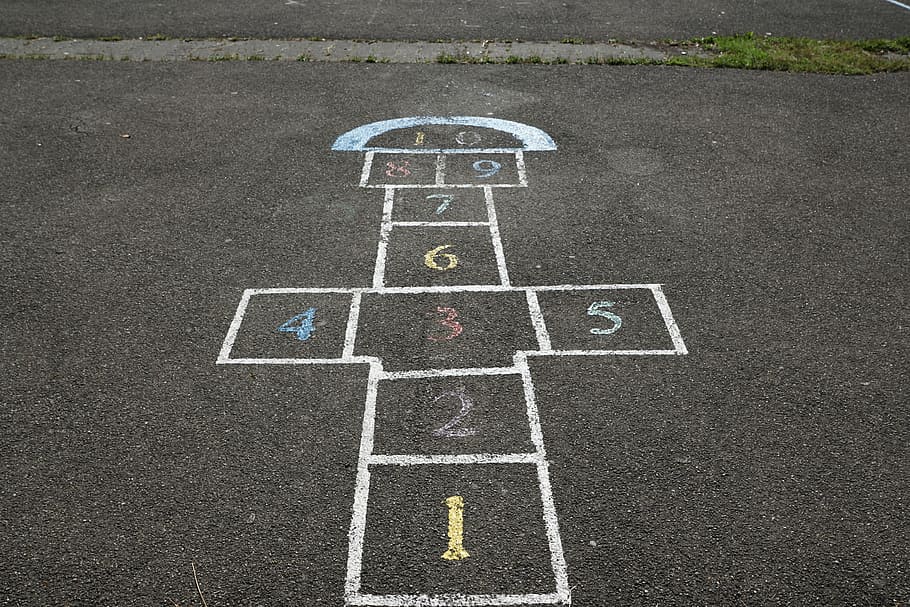 sky, earth, play, number, hopscotch, leisure games, day, chalk drawing, relaxation, leisure activity