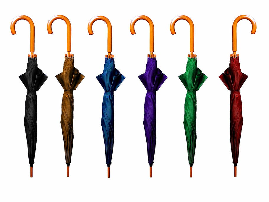 assorted umbrellas, umbrellas, way, umbrella, rain, autumn, series, own decisions, colored, gentleman