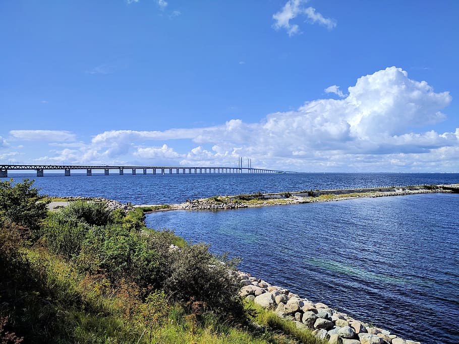 malmö, sonido, el puente de öresund, lernacken, suecia, agua, himmel, vistas, verano, skandinavia
