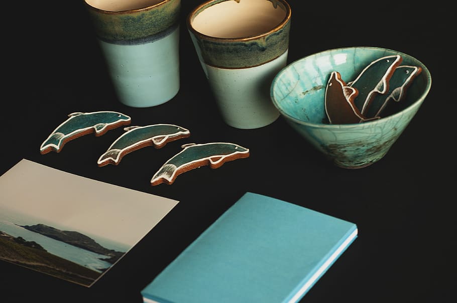 Ceramics, Paper, Fish, Photo, Cakes, paper, fish, indoors, close-up, day, still life