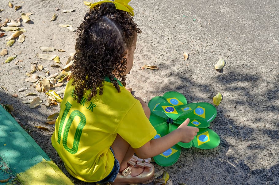 child, brazil, hexa, copado world, football, brazil flag, twisted, childhood, real people, one person