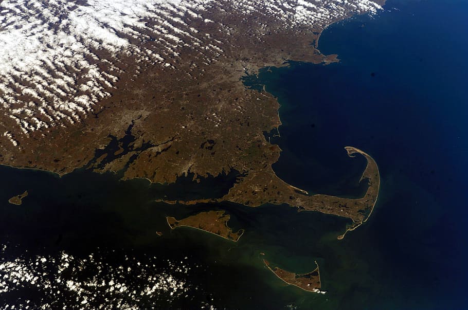 visão por satélite, cabo cod, satélite, vista, Cape Cod, Massachusetts, fotos, geografia, domínio público, topografia