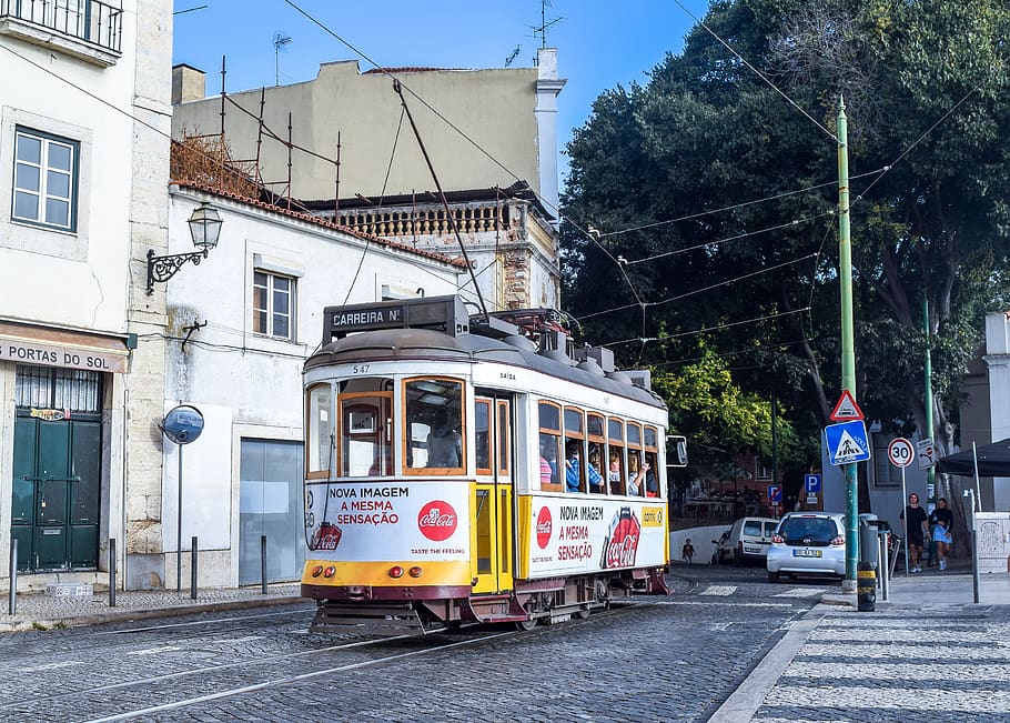 portugal, europe, street, tram, tracks, train, city, history, nostalgia, lisbon