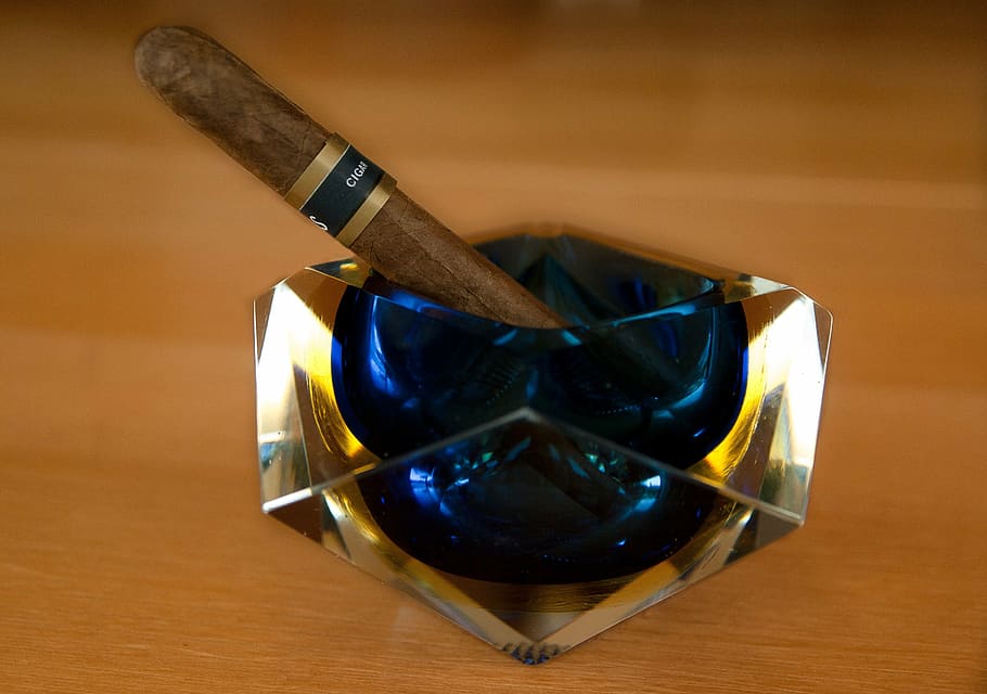 ashtray, cigar, tobacco, havana, smoke, indoors, alcohol, close-up, glass, food and drink