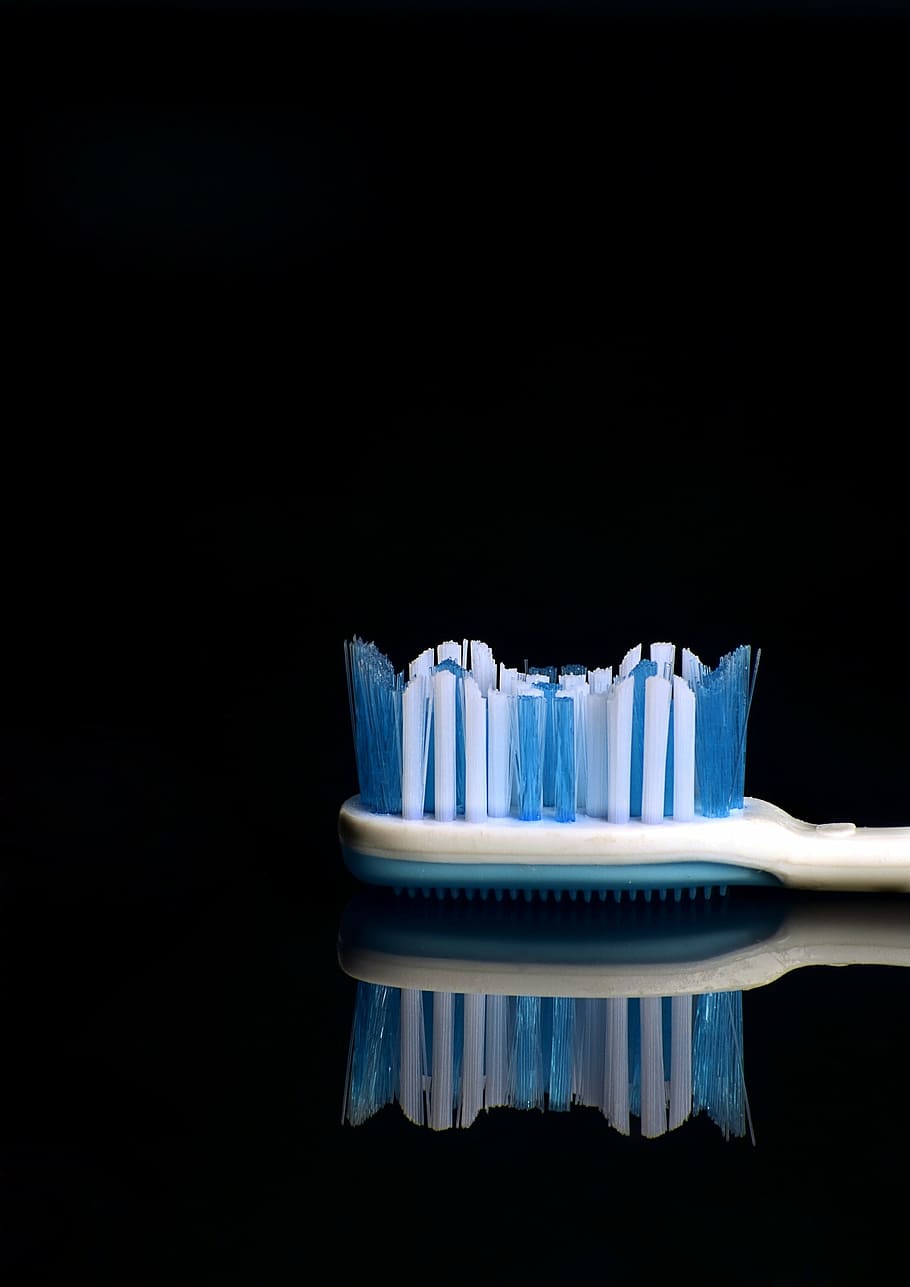 macro photography, white, blue, toothbrush, brush, studio, hygiene, purity, black, teeth