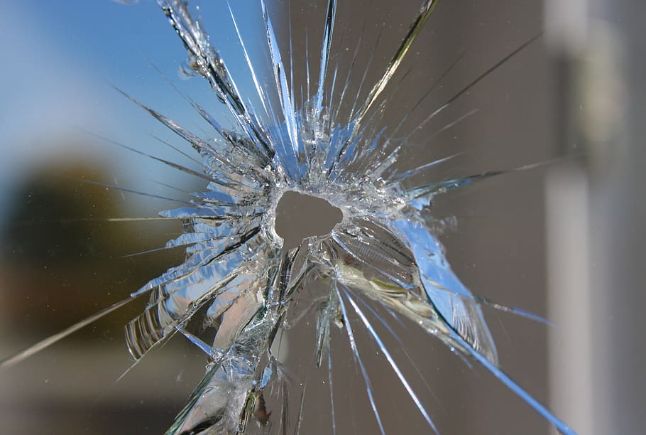 roto, claro, pared de vidrio, tirachinas, vidrio, grietas, disco, saltado, daño de vidrio, frágil