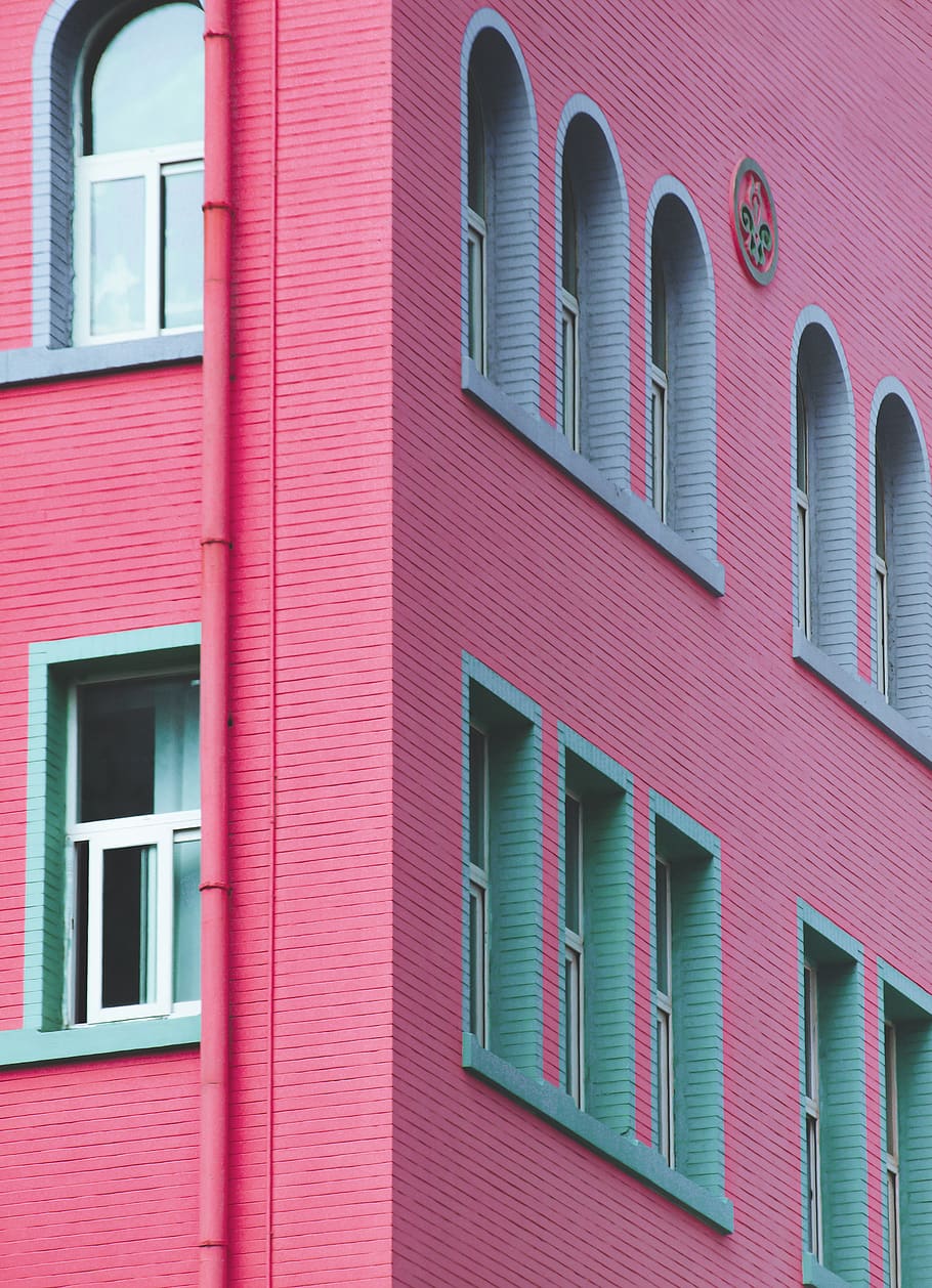 coloridos, exterior, parede, janelas, arquitetura, cor, fachada, apartamento, construção, pastel