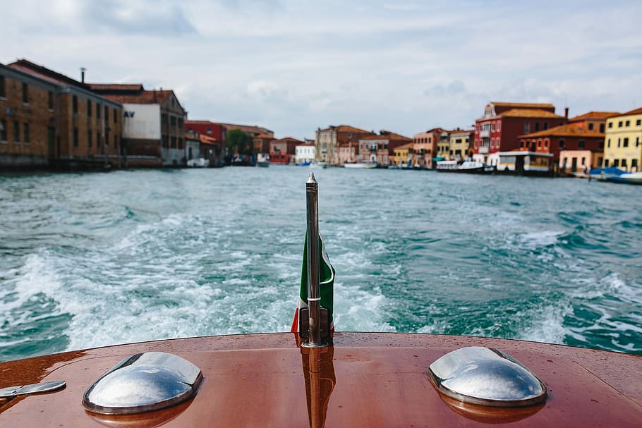 perahu, jalan, pulau, dalam perjalanan, ke Kepulauan, Murano, air, perjalanan, permukaan air, berperahu