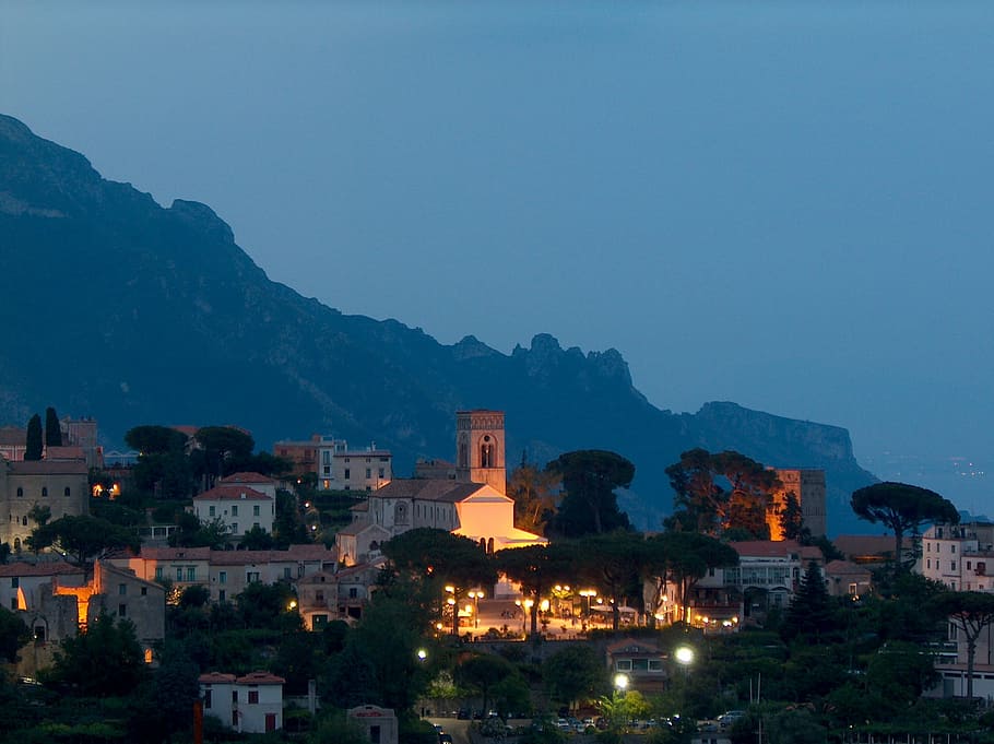 ravello, amalfitana, italy, romantic, coast, mediterranean, evening, mountain, town, architecture