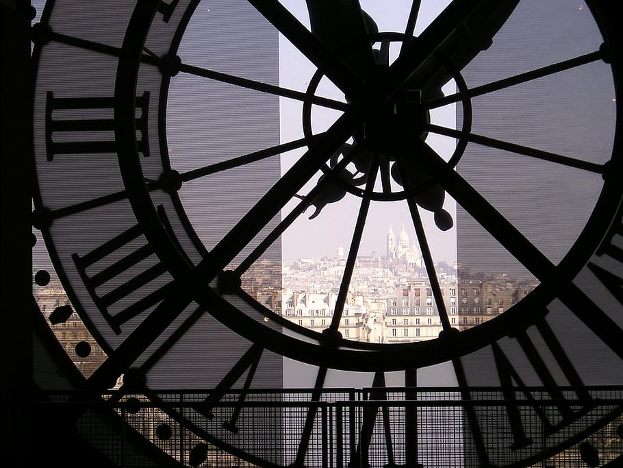 d'orsay, paris, museum, sudut pandang, membangun struktur, arsitektur, jam, waktu, di dalam ruangan, langit