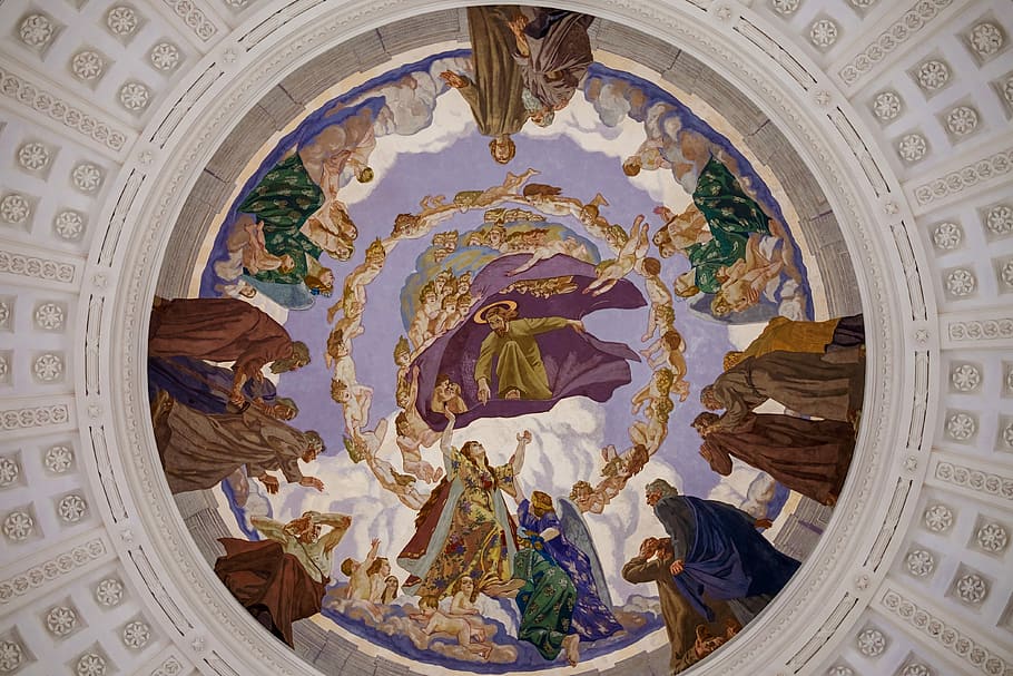 religious decor, fresco, cover painting, dom, saint blaise, painting, art, church dome, stucco, ceiling painting