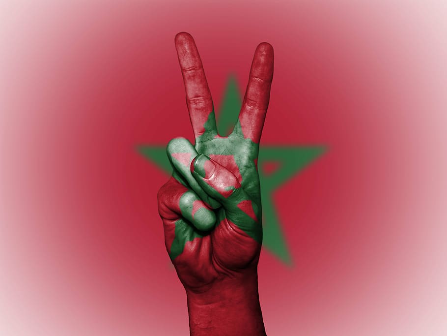 person, showing, peace hand sign illustration, morocco, peace, hand, nation, background, banner, colors