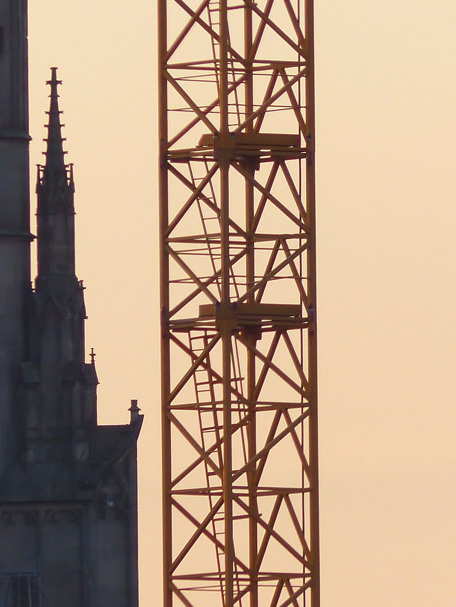 Crane, Scaffold, Tower, baukran, crane tower, access ladder, head, rise, construction work, metal head