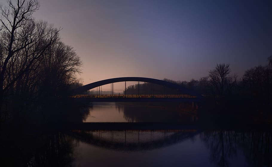 bridge, nature, morning, sunrise, water, silent, quiet, current, river, mirroring