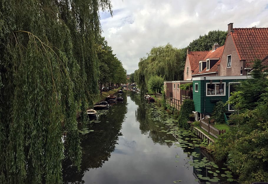 Canal, Casa, Países Bajos, Barcos, canales, reflexiones, casas coloridas, vía fluvial, edam, reflexión