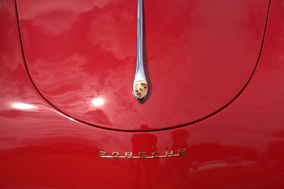 rojo, clásico, Porsche, capó, insignia, coche, emblema, automático, diseño, logotipo