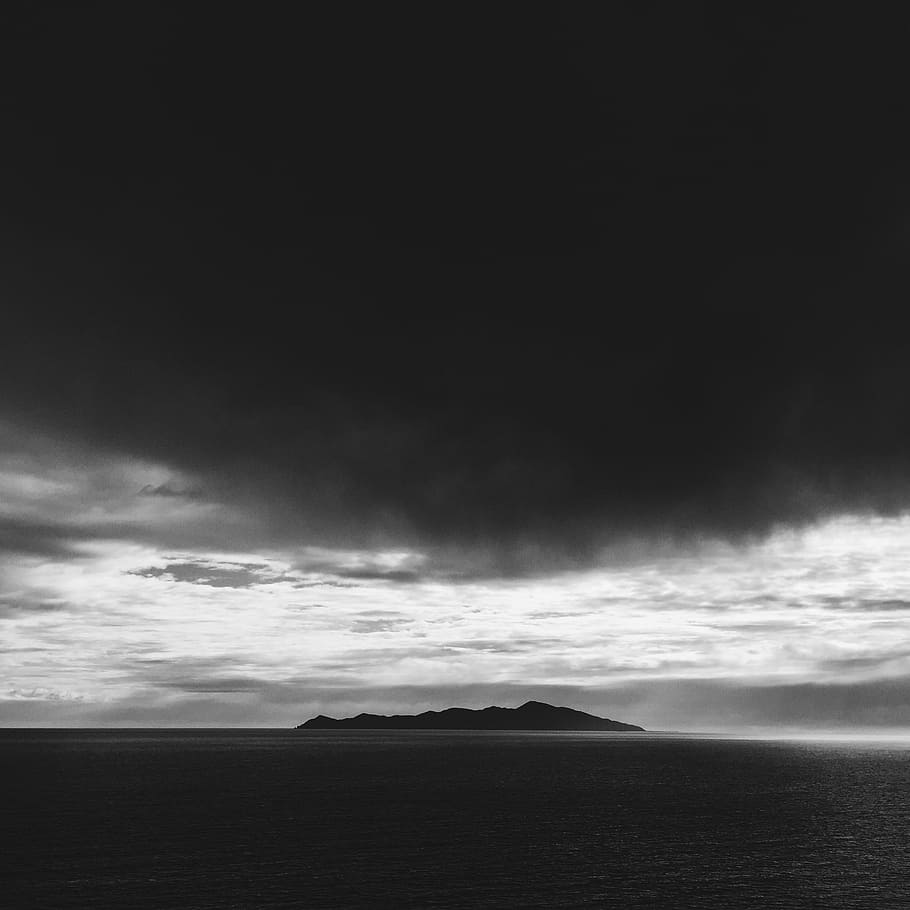 fotografia, cinza, nuvens, topo, corpo, água, corpo de água, natureza, nuvem - céu, mar