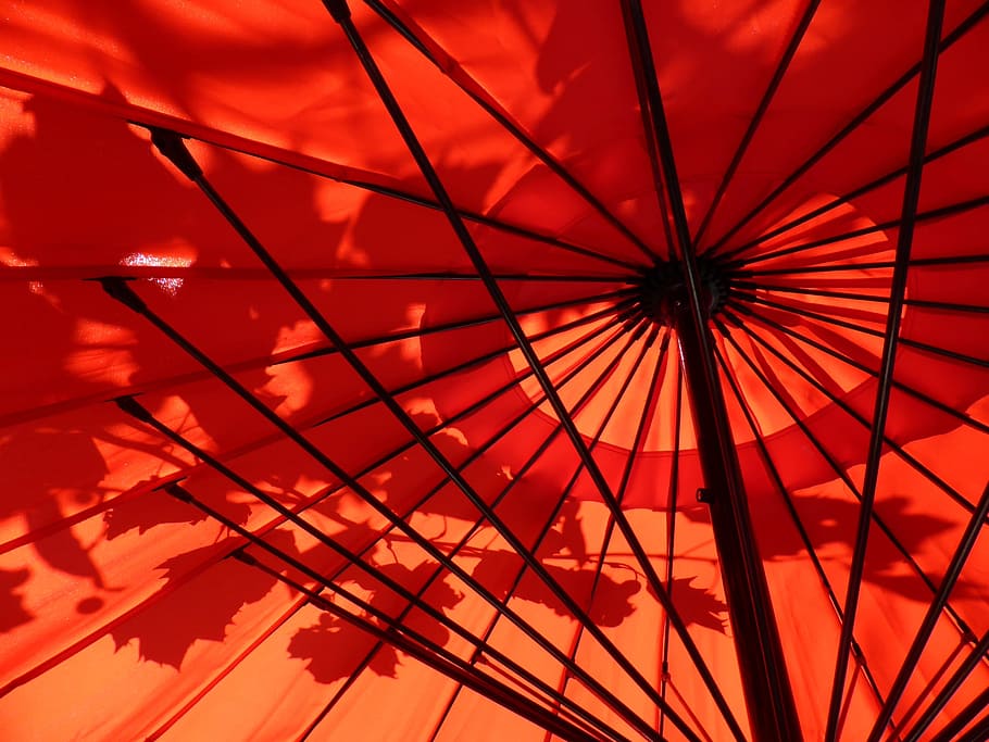 umbrella, red, weather, architecture, pattern, low angle view, full frame, backgrounds, built structure, metal