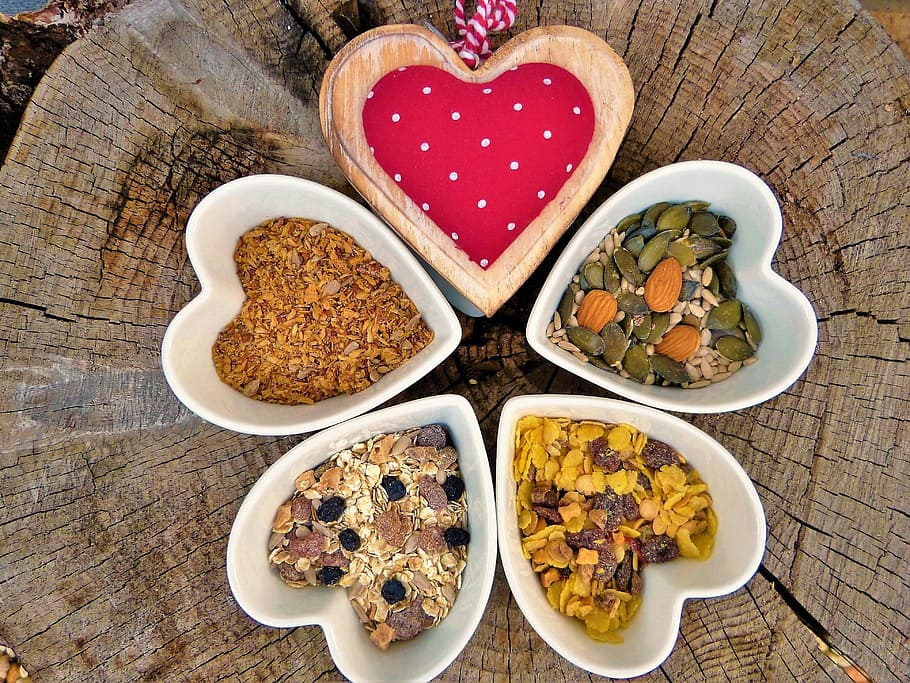 five heart bowls, Muesli, Grains, Oatmeal, Cereals, healthy, breakfast cereal, breakfast, heart, bowls